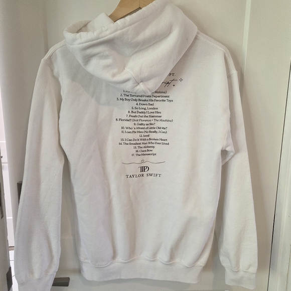 Taylor Swift The Tortured Poets Department Y2K White Hoodie Swiftie Fan Merch S - Picture 3 of 6